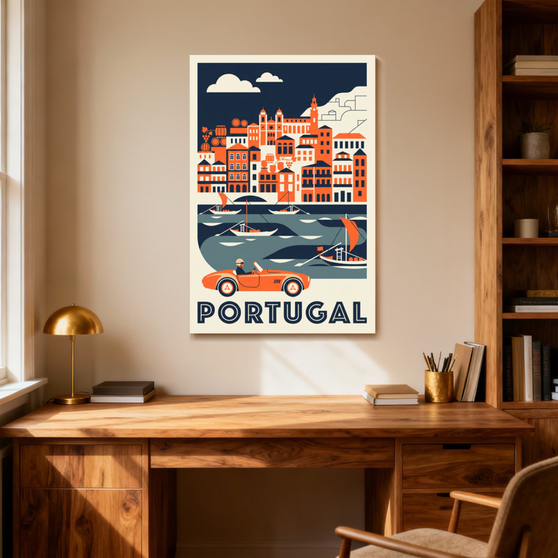 Paysages urbains et urbains avec bateaux et voiture, H 18 po x l 12 po