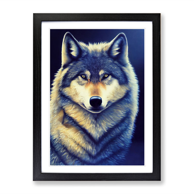 Watchful Wolf No.4 - Single Picture Frame Print, Black Framed, 64cm H x 46cm W x 2cm D