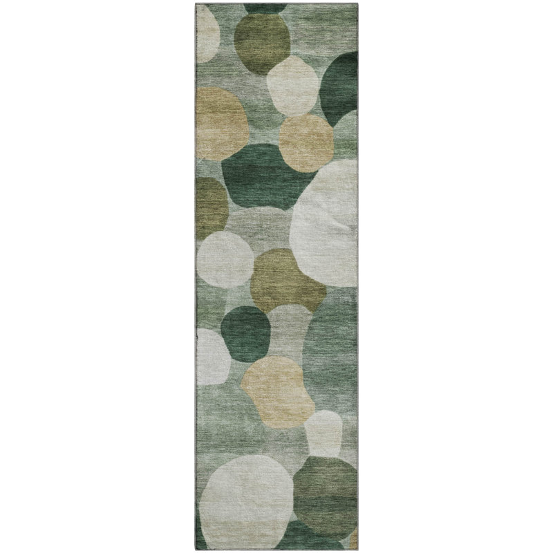 Tapis à pois Premium lavable à la machine AMF2375 Mayfield, Tapis de couloir 2 pi 3 po x 7 pi 6 po, Vert