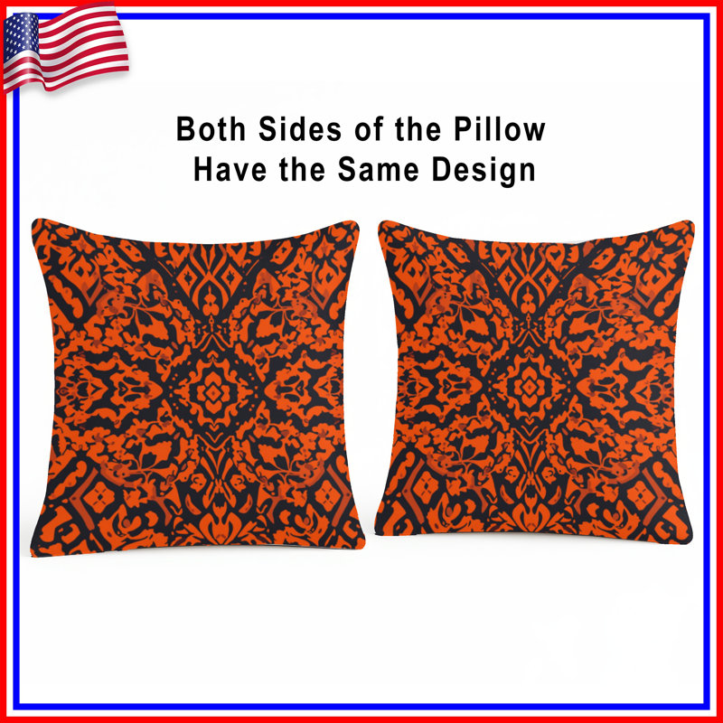 Coussins décoratifs à motif damas orange, 14 X 14 pouces