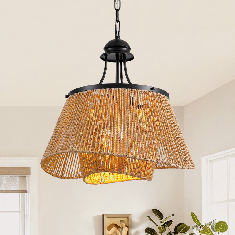4-Light Boho Farmhouse Ratten Pandent Light