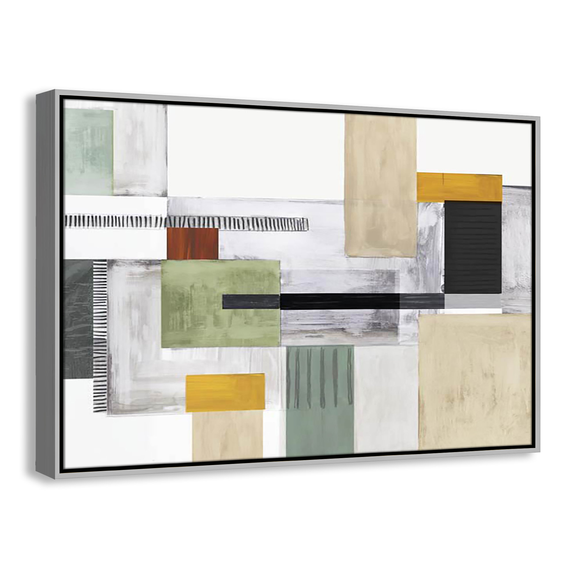 Playful Blocks by Tom Reeves, Silver Floater Framed, No Mat, 25.5" H x 37.5" W x 2" D