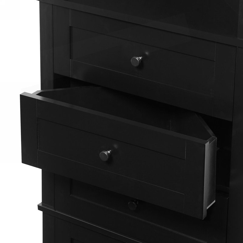 Triangle Tall Cabinet With 3 Drawers And Adjustable Shelves, Corner Cabinet, Accent Cabinet, Black