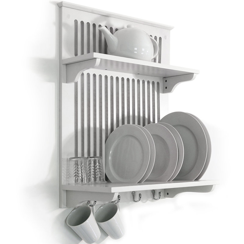Wood Rectangle Wall Mounted Pot Rack, White