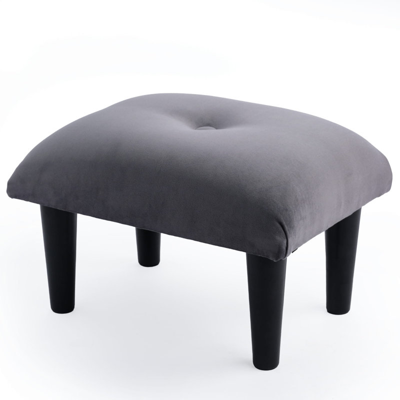 Cowles 38cm Wide Velvet Tufted Square Footstool Ottoman, Grey, Black