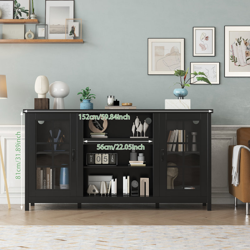 TV Stand for 65 Inch TVs Entertainment Center with Storage Cabinets Modern Media Console Table Wood Design for Living Room Office 59*13.8*31.6 Inch Black