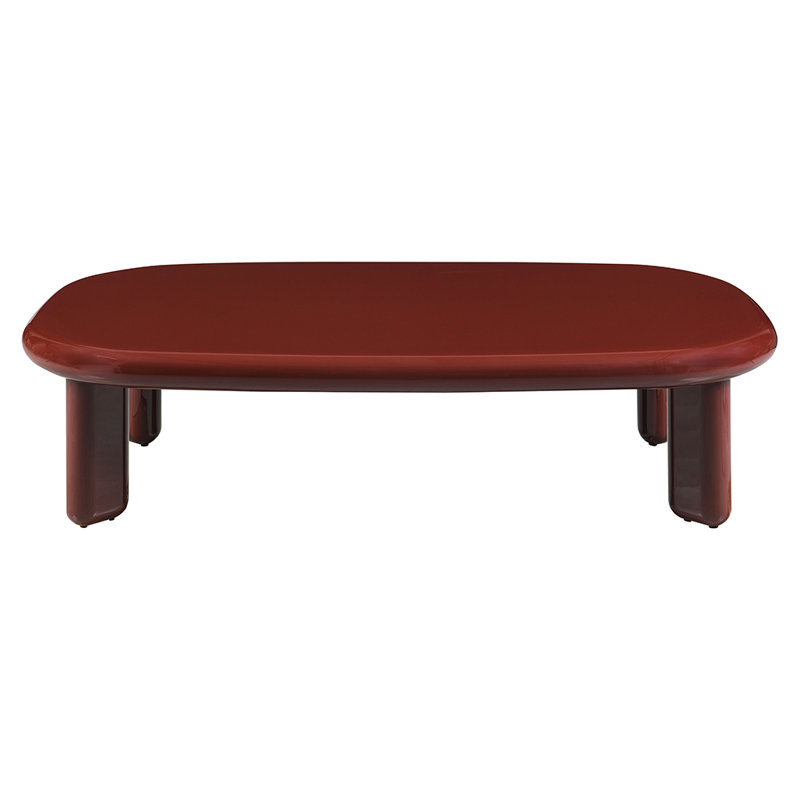 Table basse en MDF, base en métal rouge ultrabrillant