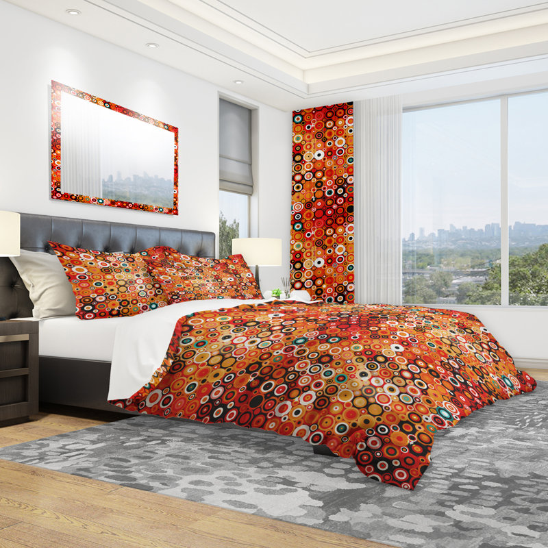Disco Style Pattern with Dots & Circles - Bohemian Abstract Duvet Cover Set - Microfiber Polyester