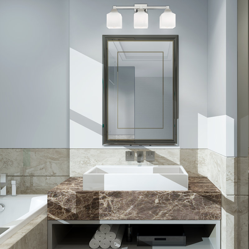 Éclairage pour meuble-lavabo à 3 lumières à intensité variable Billington, Chrome poli, Opale satinée blanche