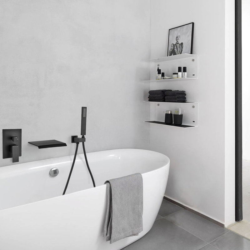 Robinet de douche mural mat noir avec douchette, bec cascade, soupape équilibrée et robinet de baignoire moderne résistant à la corrosion, douchette à main