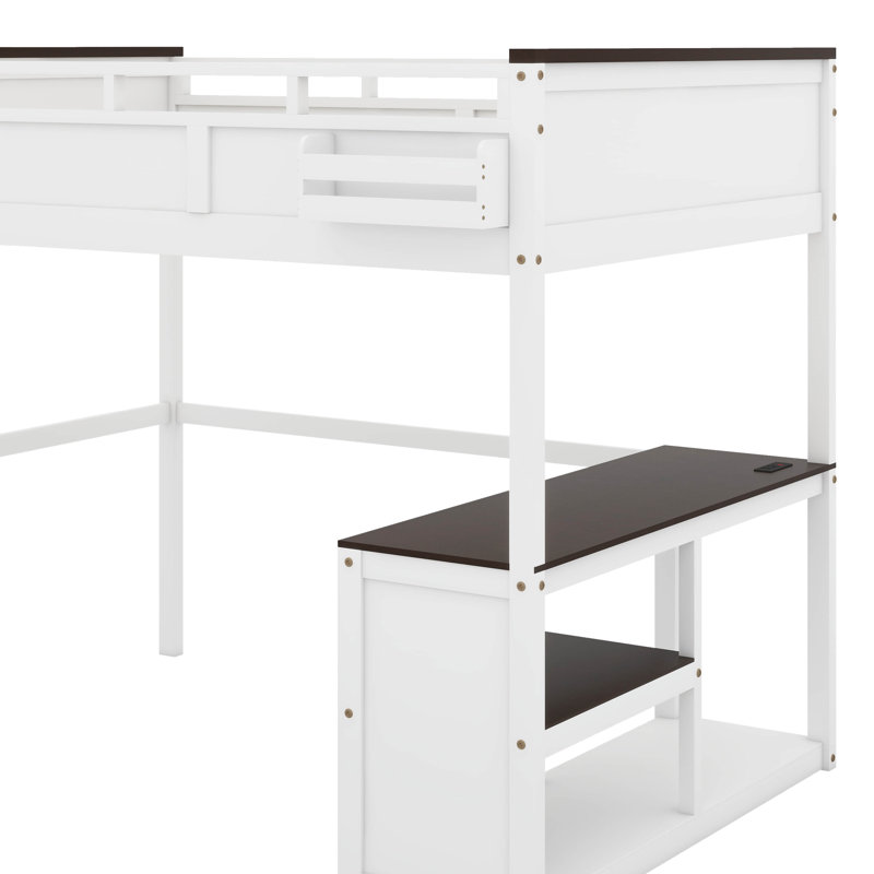 Queen Size Loft Bed With Desk,Shelf And USB