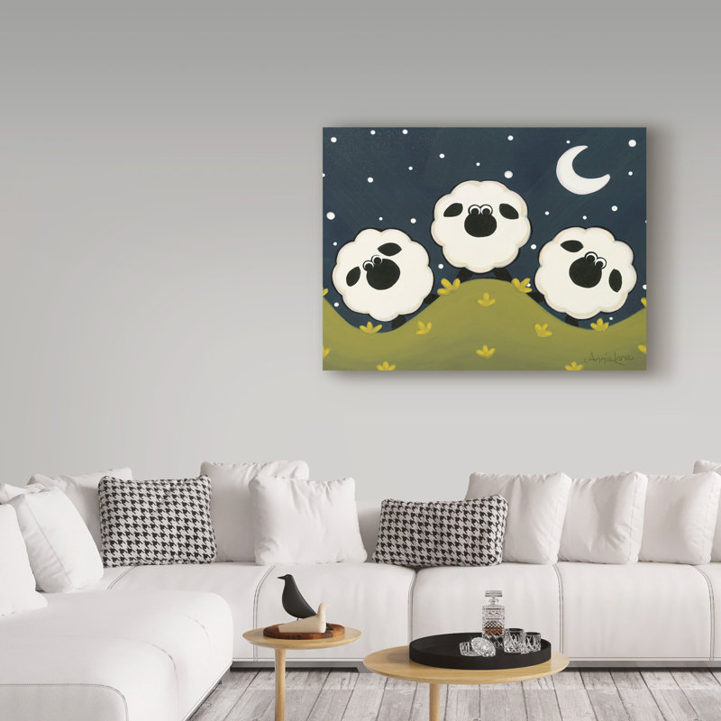 « trois ovins on hill », art sur toile, H 14 po x l 19 po x P 2 po