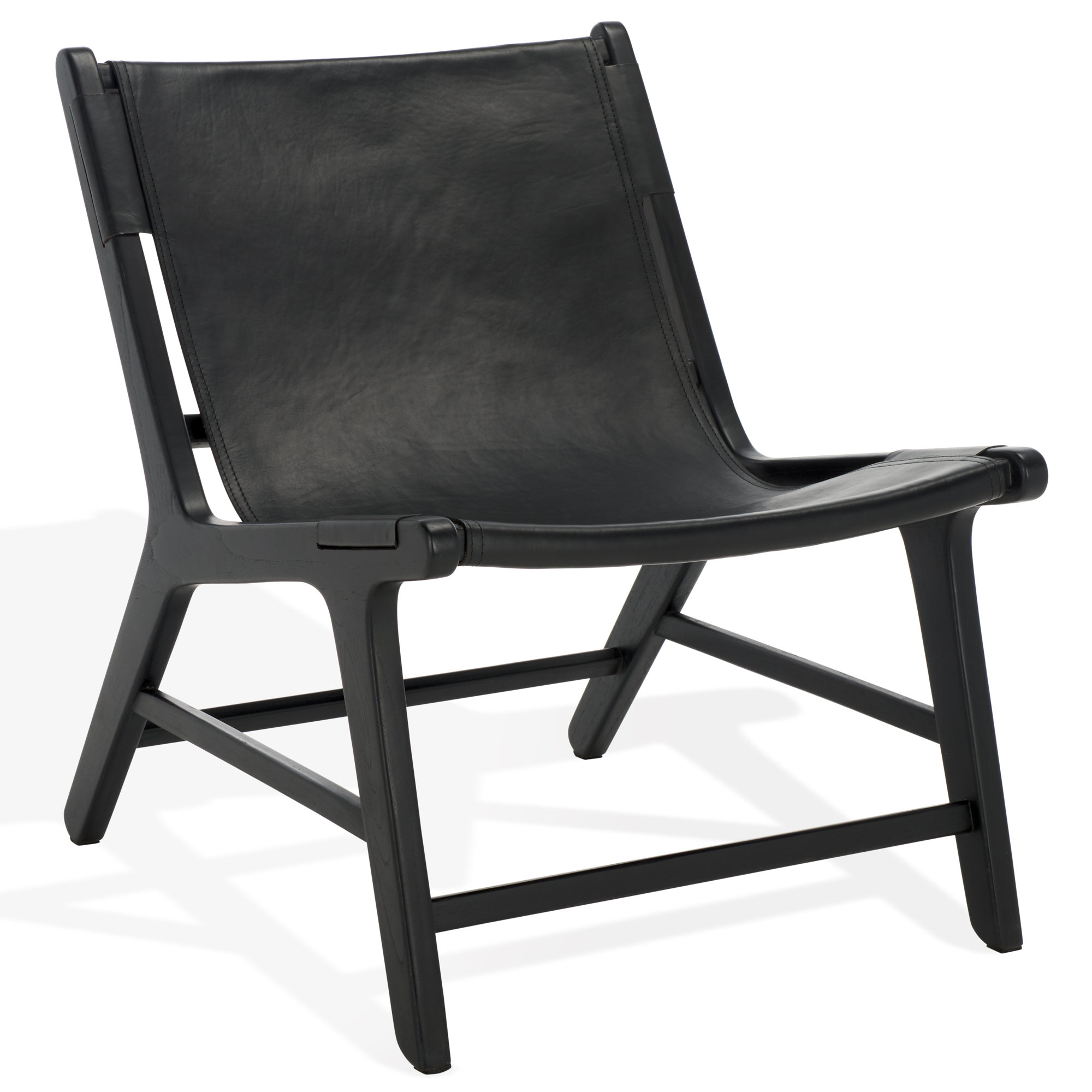 Kizzy Leather Accent Chair, Black Leather, Black