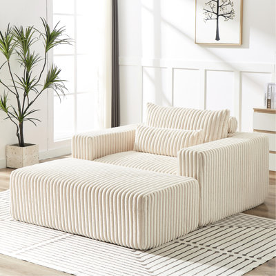 Fauteuil en velours côtelé de 75 pouces avec repose-pieds amovible, aucun assemblage requis, moelleux et enchanteur pour les espaces de vie, coussin amovible nécessaire, chambre à coucher