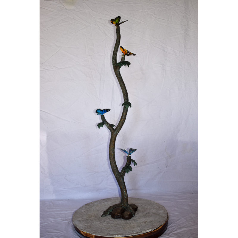 Four Butterflies On A Tree Branch Bronze Statue Size: 7" X 9" X 50"H