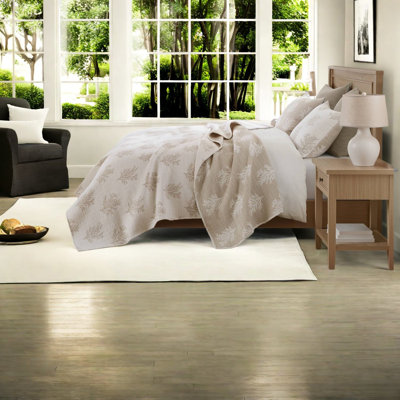 De literie pour grand lit double, courtepointe réversible gris clair, mélange de coton