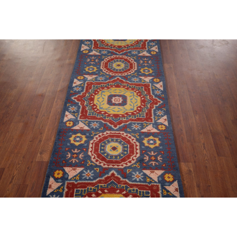 Tapis de couloir oriental bleu Kazak