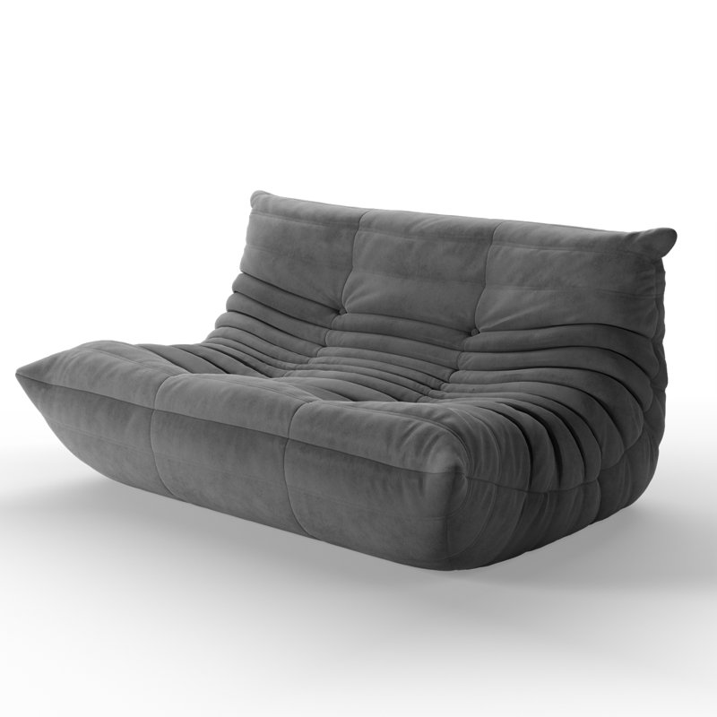 Armless 3-Seat Togo Three Seater Large Bean Bag Sofa, Dark Gray Microfiber/Microsuede, 28" H x 51.9" W x 40" D