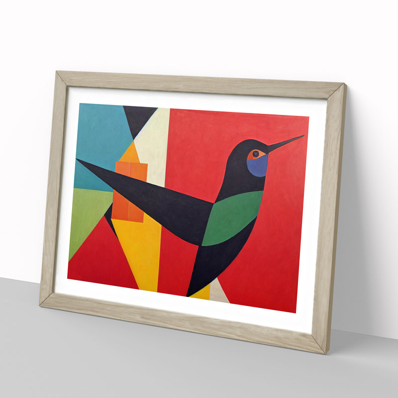 Hummingbird In Abstract Vol.2 - Single Picture Frame Print, 46cm H x 64cm W x 2cm D, Oak