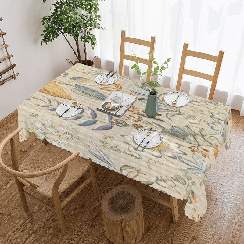 Tapis de table aquarelle neutre rétro avec bords ondulés, repas à la maison, événements dans la cour arrière, 60 po x 120 po