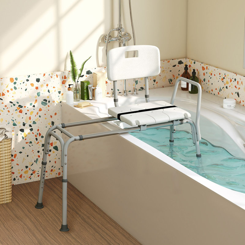 Sliding Tub Transfer Bench, Adjustable Inside-Bathtub Chair with Safety Belt