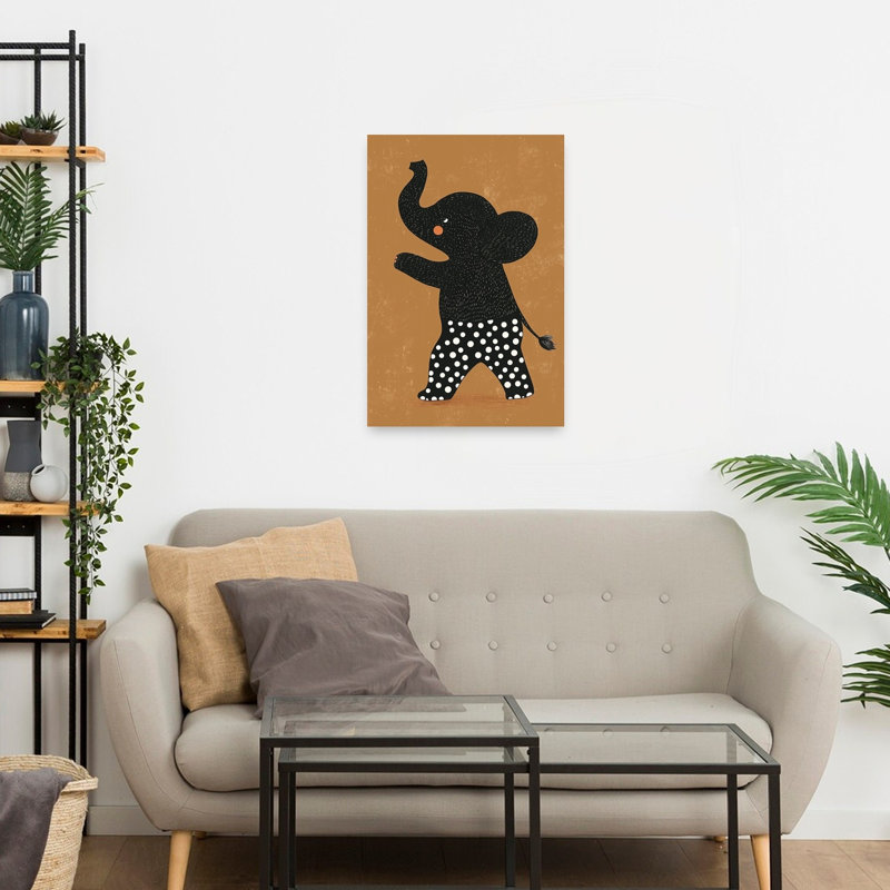 Whimsical Elephant Stroll Playful Whimsical Contemporary Elephant Wall Art Print by Mathieu - Wrapped Canvas Print