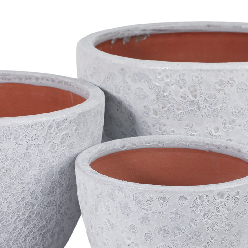 Planters Pottery Clay Modern Textured Round Design Decorative Bowl Style Set Of 2, White