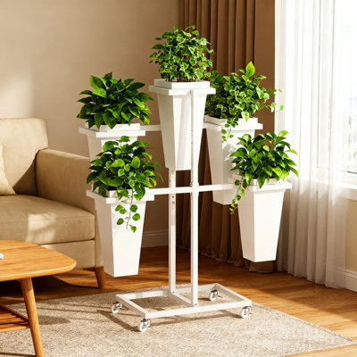 Heavy Duty Rolling Flower Cart With Removable Buckets, Adjustable Metal Plant Stand For Indoor Outdoor Wedding Party And Market Display
