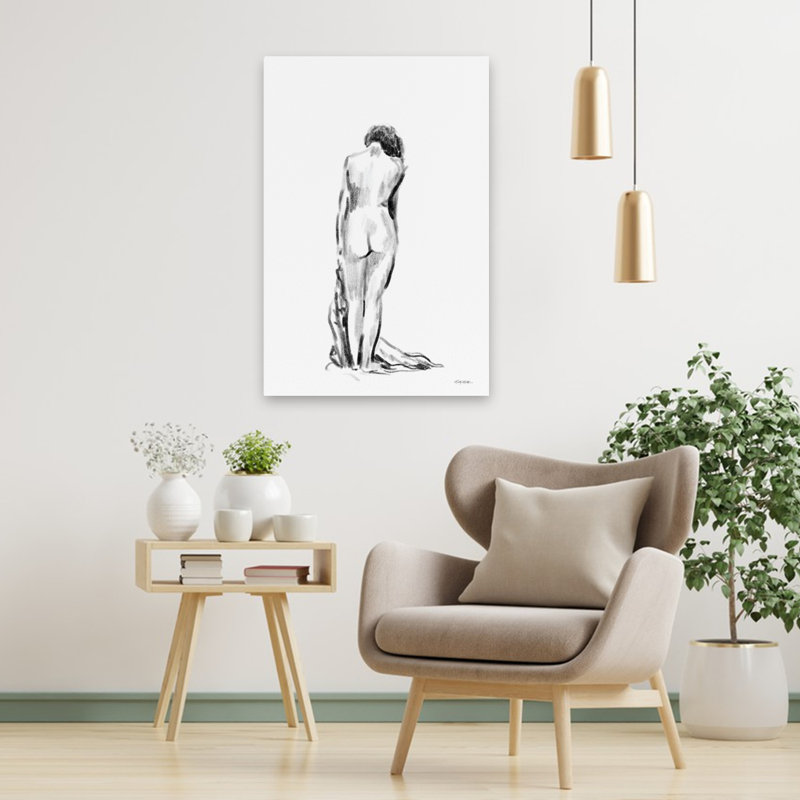Nu debout - croquis de nu féminin contemporain, dessin au fusain, étude d'art, H 24 po x l 36 po