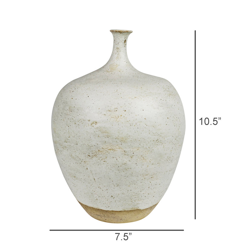 Vase à col fin, céramique , H 10,05 po x l 7,5 po x P 7,5 po, Blanc