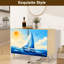 Buffet étroit de 35,4 po de largeur - armoire de rangement décorative à 2 portes avec voilier Ocean Waves sous un soleil éclatant et pieds en métal
