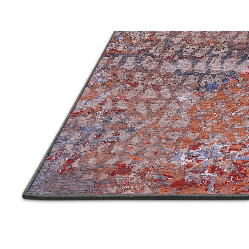 Tapis orange / gris à motif abstrait Carlsbad, Rectangle 8 pi x 10 pi