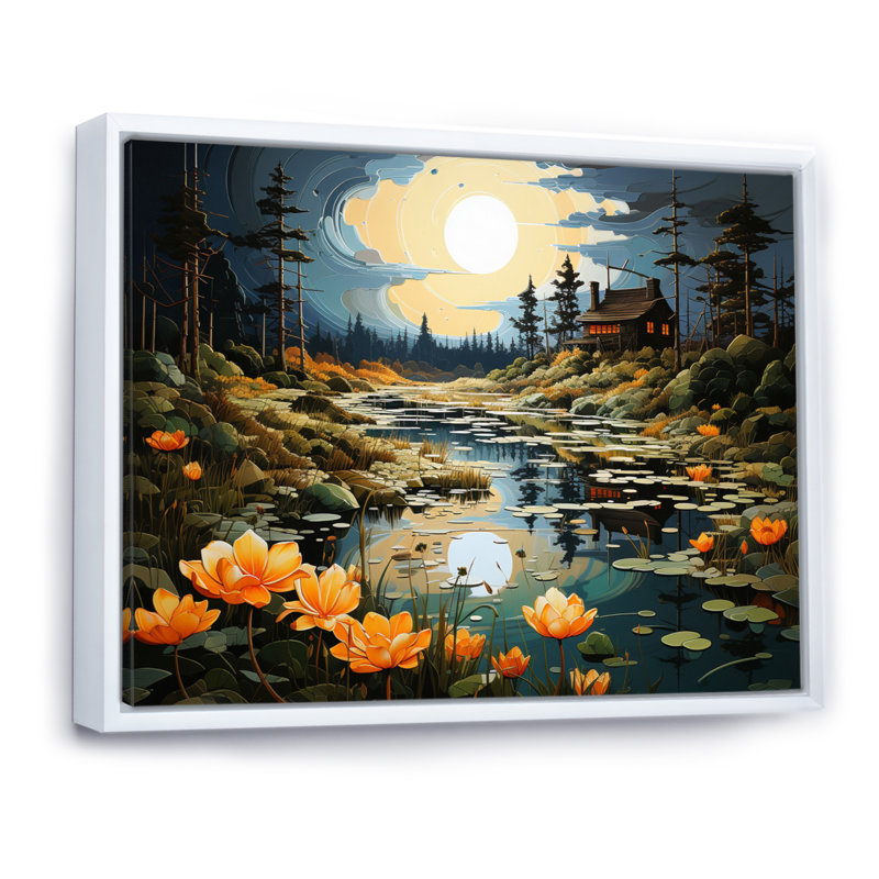 Banasky Barn Of Reflections sur toile, H 24 po x l 32 po x P 1 po, Cadre flottant blanc