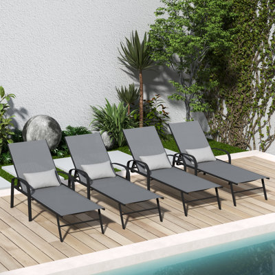 Outdoor Chaise Lounge Chair Adjustable Pool Lounge Chairs With Pillow For Poolside Deck Backyard Lawn