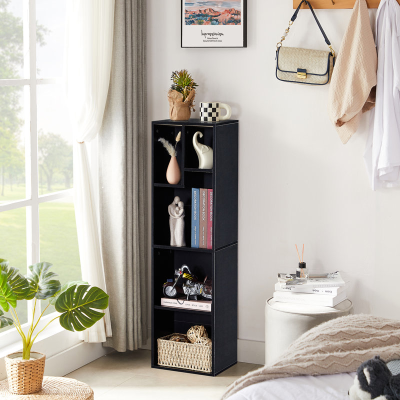 Tatianina 4-Tier Bookcase, Modern Storage Cabinet with Height Difference Shelves for Standard Textbooks, 5 Cubes, Vertical or Horizontal, Easy Assembly (Set of 2)