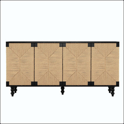 Buffet naturel avec portes en ruppie maritime tissées à la main