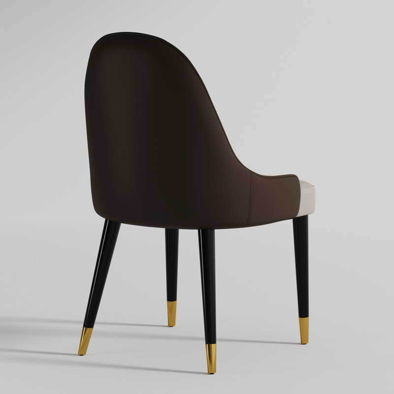 Frania Faux Leather Upholstered Solid Back Side Chair, Dark Brown/Beige, 8