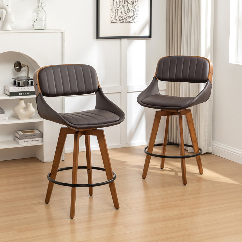 Shontina Faux Leather Swivel Bar Stool, Brown, Counter Stool (26.88" Seat Height)