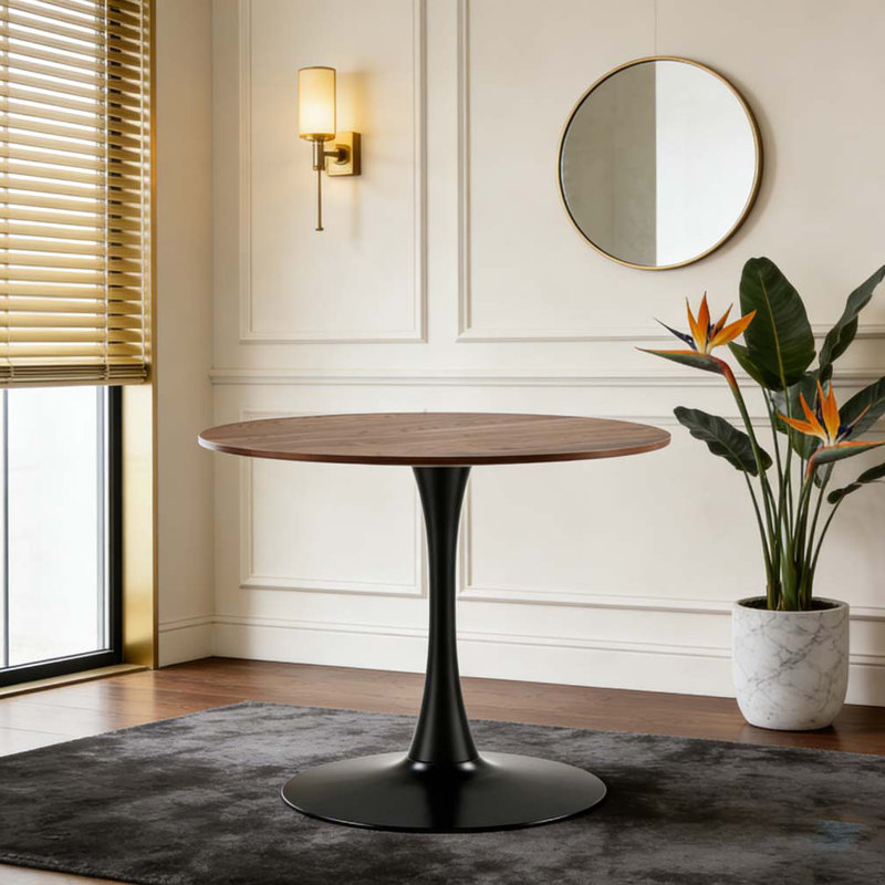 31.5"Dining Table for 2-4 people, Walnut/Black, 28.74"H x 31.5"L x 31.5"W