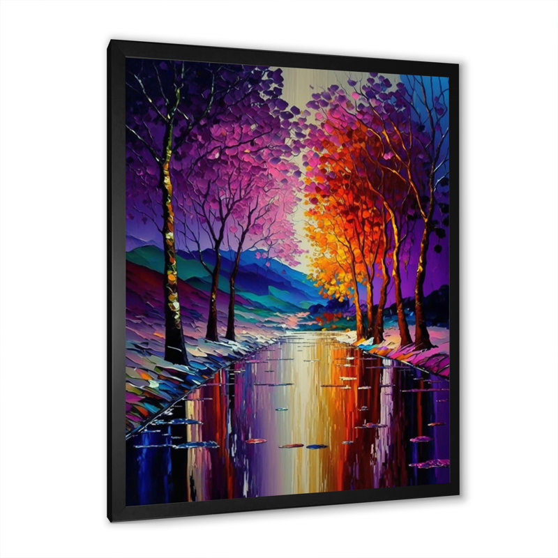 «Colorful Trees at Sunset by the Riverside I», reproduction sur toile, Cadre photo noir, H 20 po x l 12 po x P 1 po