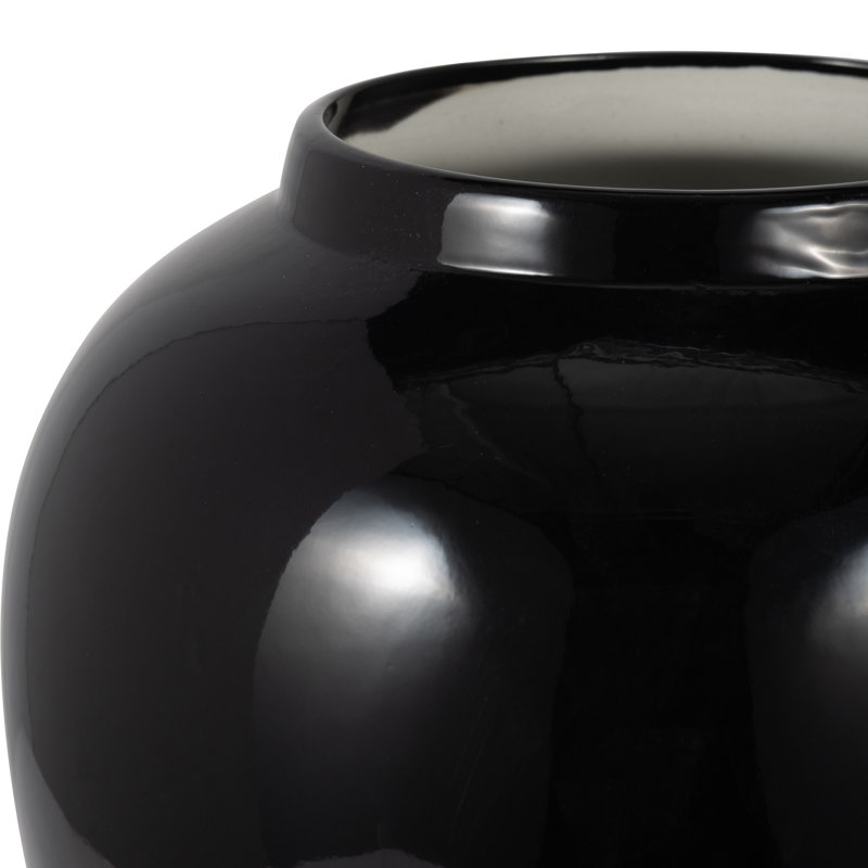 Grand bocal en céramique avec couvercle décoratif Ellport Sophistiqué, Noir et or, H 18 po x l 10 po x P 10 po
