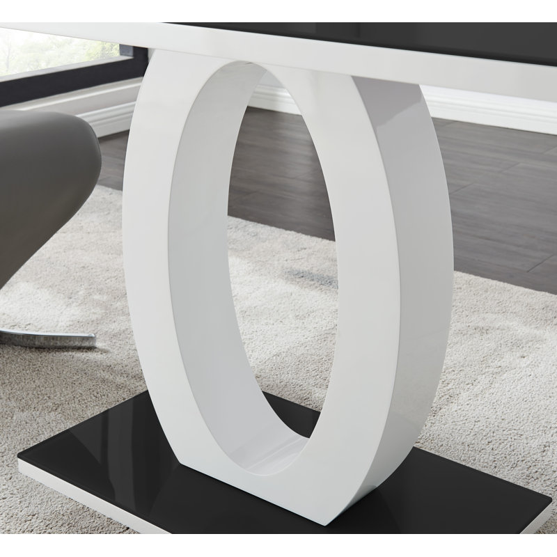 Scottsmoor High Gloss Halo Dining Table Set & 4 Luxury Faux Leather Dining Chairs - Modern Design, White/Gold