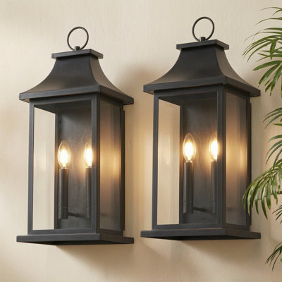 18''H Matte Black Outdoor Wall Sconce, Lantern Wall Light With Tempered Glass, Weather-resistant For Porch, Garage