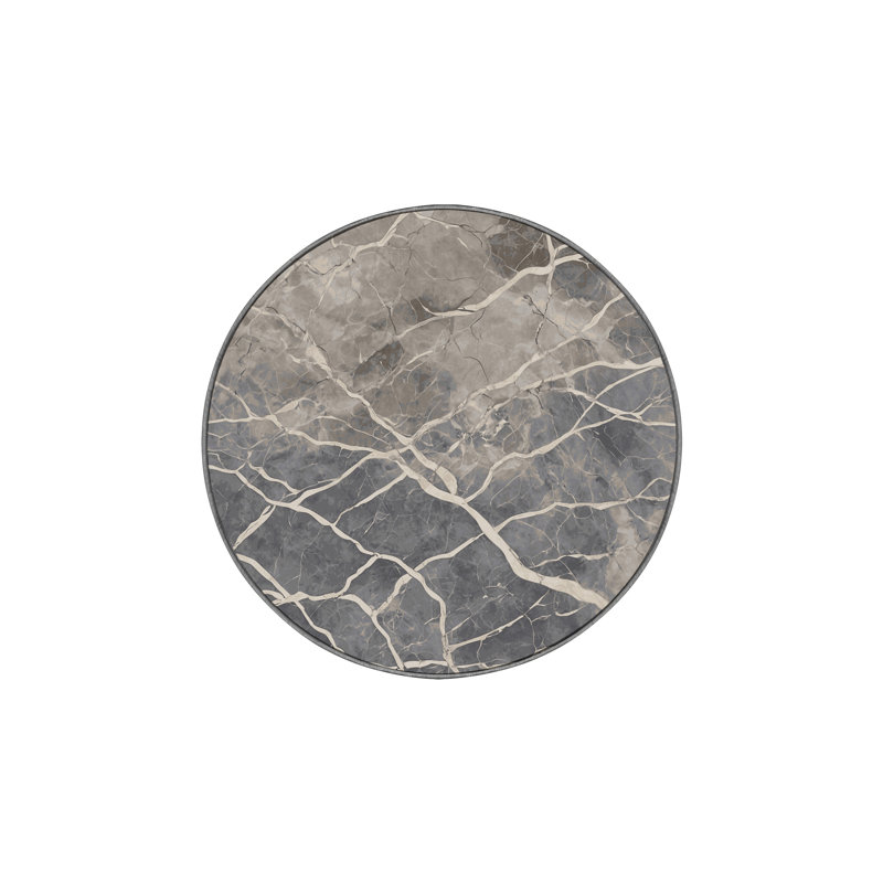 Tapis gris soyeux et moelleux, Rond 5 pi