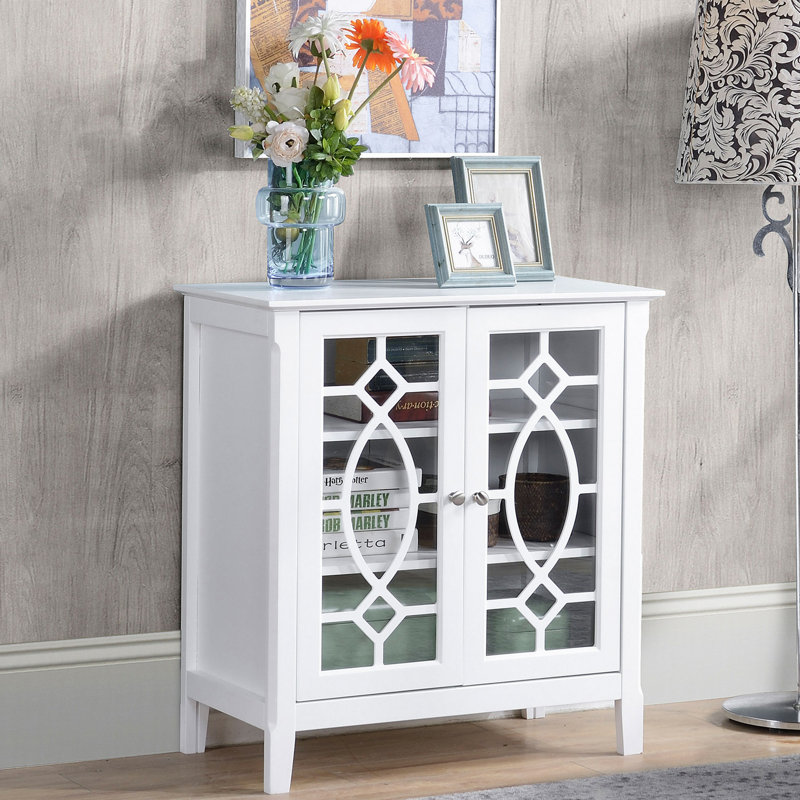 Buffet, armoire de rangement pour la cuisine, armoire décorative à double porte vitrée avec tablettes réglables, blanc