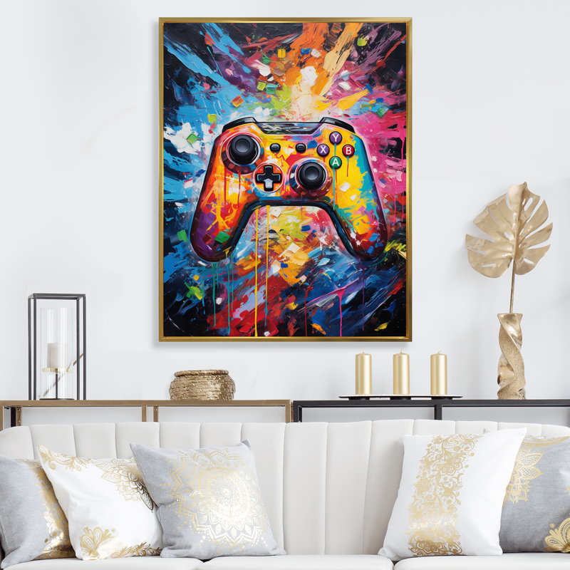 Coloré jeu vidéo rétro - art mural jeux vidéo, H 20 po x l 12 po x P 1 po, Cadre flottant doré