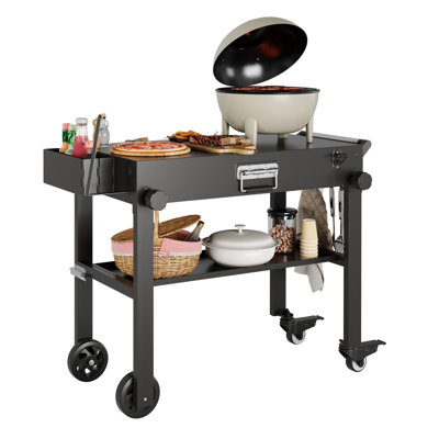 Table et gril d'extérieur pour plaque chauffante Blackstone - support pliable Blackstone avec roulettes, chariot de gril robuste pour l'extérieur avec plateau d'assaisonnement et porte-papier essuie-tout pour le camping et la saison
