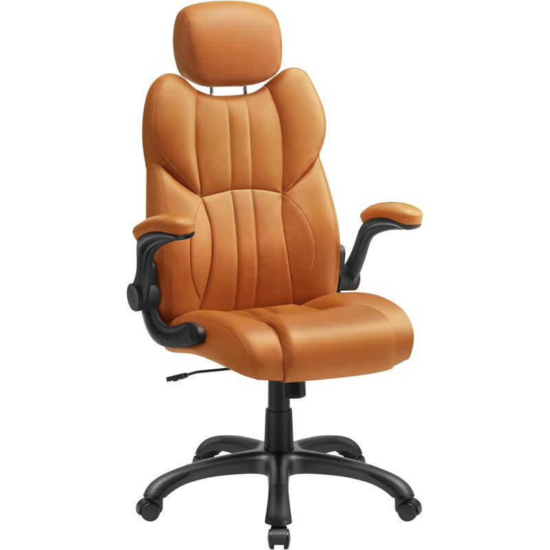 17 Stories Adjustable Faux Leather Swiveling PC & Racing Game Chair, Orange