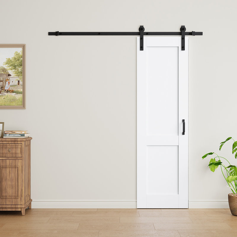Panneau de porte entièrement assemblé, porte de grange coulissante, apprêt blanc, portes de placard en bois massif avec trousse de quincaillerie d'installation