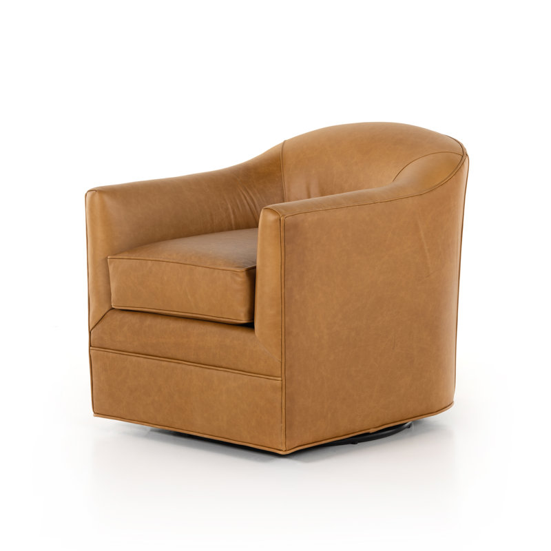 Faria Genuine Leather Swivel Armchair, Ontario Camel Genuine Leather